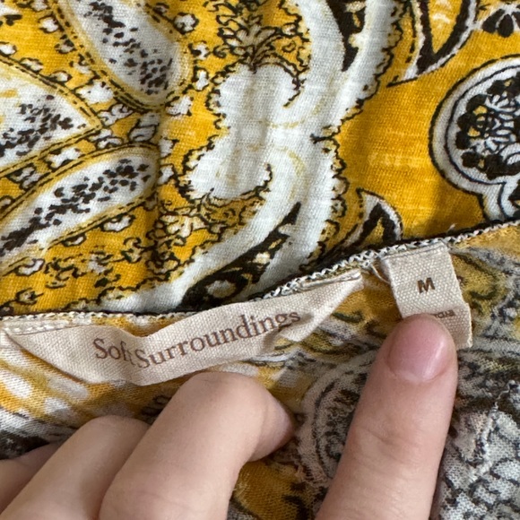 SOFT SURROUNDINGS YELLOW ARTSANS PAISLEY EMBROIDERED INDHA MAXI DRESS SZ M - Picture 4 of 7